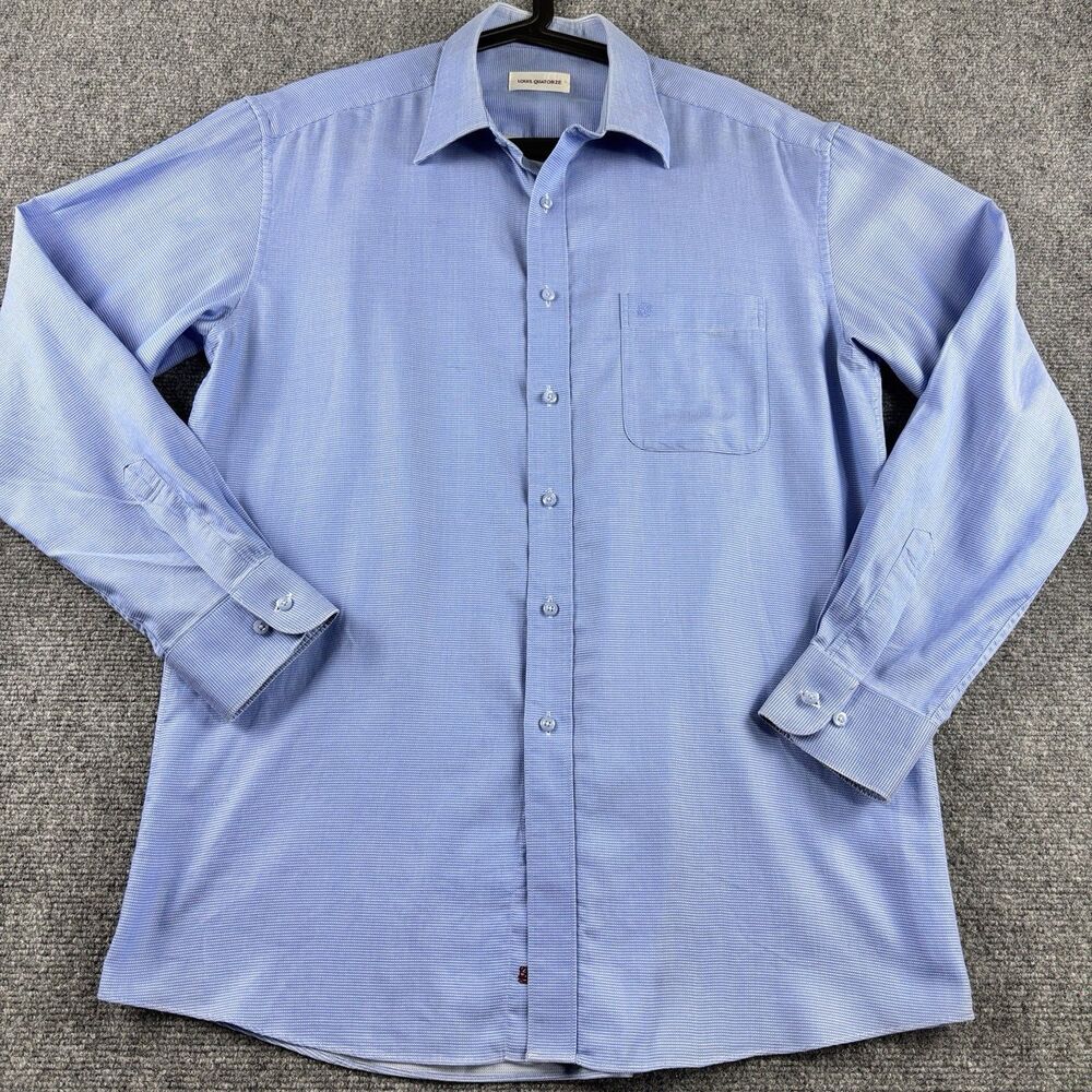 Louis Quatorze Mens 105 Shirt Blue Check Long Sleeve Cotton